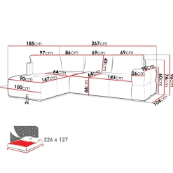 Garnero Arredamenti Divani Angolari|Divani Letto-Divano letto angolare 3 posti 267x185cm box contenitore antracite Sottovoce Tessuto Artico Antracite