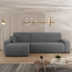 Garnero Arredamenti Divani Angolari|Divani Letto-Divano letto angolare 3 posti 244x145cm con contenitore a coste antracite Slurp Velluto Poso Antracite