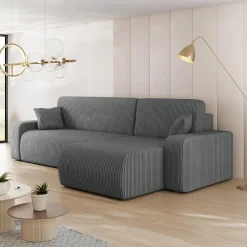 Garnero Arredamenti Divani Angolari|Divani Letto-Divano letto angolare 3 posti 244x145cm con contenitore a coste antracite Slurp Velluto Poso Antracite