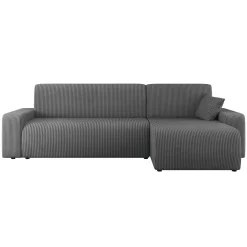 Garnero Arredamenti Divani Angolari|Divani Letto-Divano letto angolare 3 posti 244x145cm con contenitore a coste antracite Slurp Velluto Poso Antracite