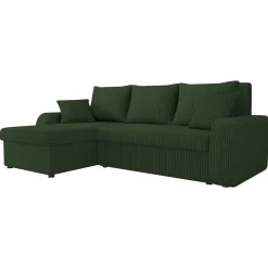 Garnero Arredamenti Divani Angolari|Divani Letto-Divano letto angolare 3 posti 238x147cm con contenitore a coste verde Flow Velluto Poso Verde