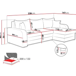 Garnero Arredamenti Divani Angolari|Divani Letto-Divano letto angolare 3 posti 238x147cm con contenitore a coste verde Flow Velluto Poso Verde