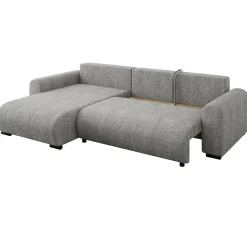 Garnero Arredamenti Divani Angolari|Divani Letto-Divano letto angolare 4 posti 285x188cm con contenitore Soft Tessuto Bouclé Grigio chiaro