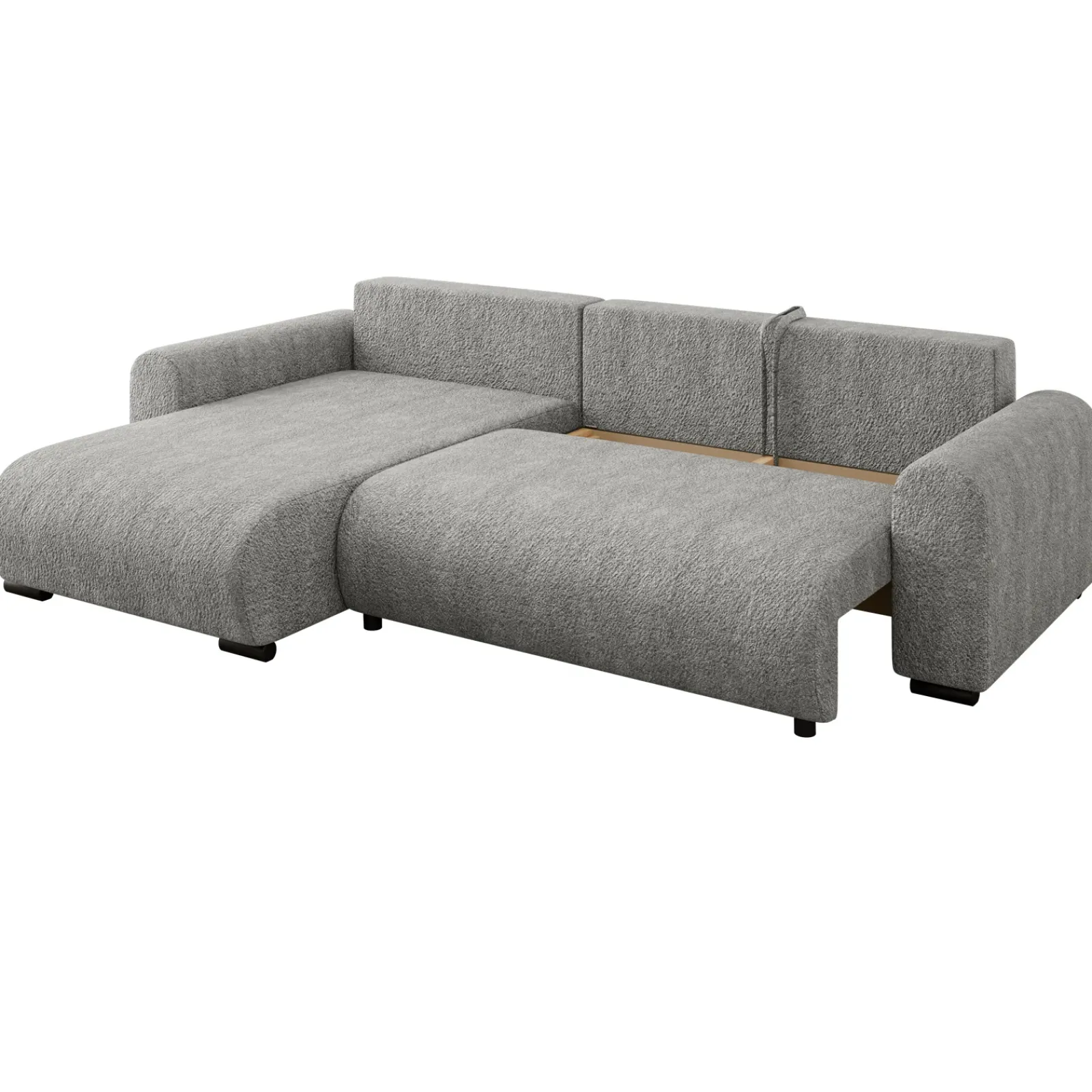 Garnero Arredamenti Divani Angolari|Divani Letto-Divano letto angolare 4 posti 285x188cm con contenitore Soft Tessuto Bouclé Grigio chiaro