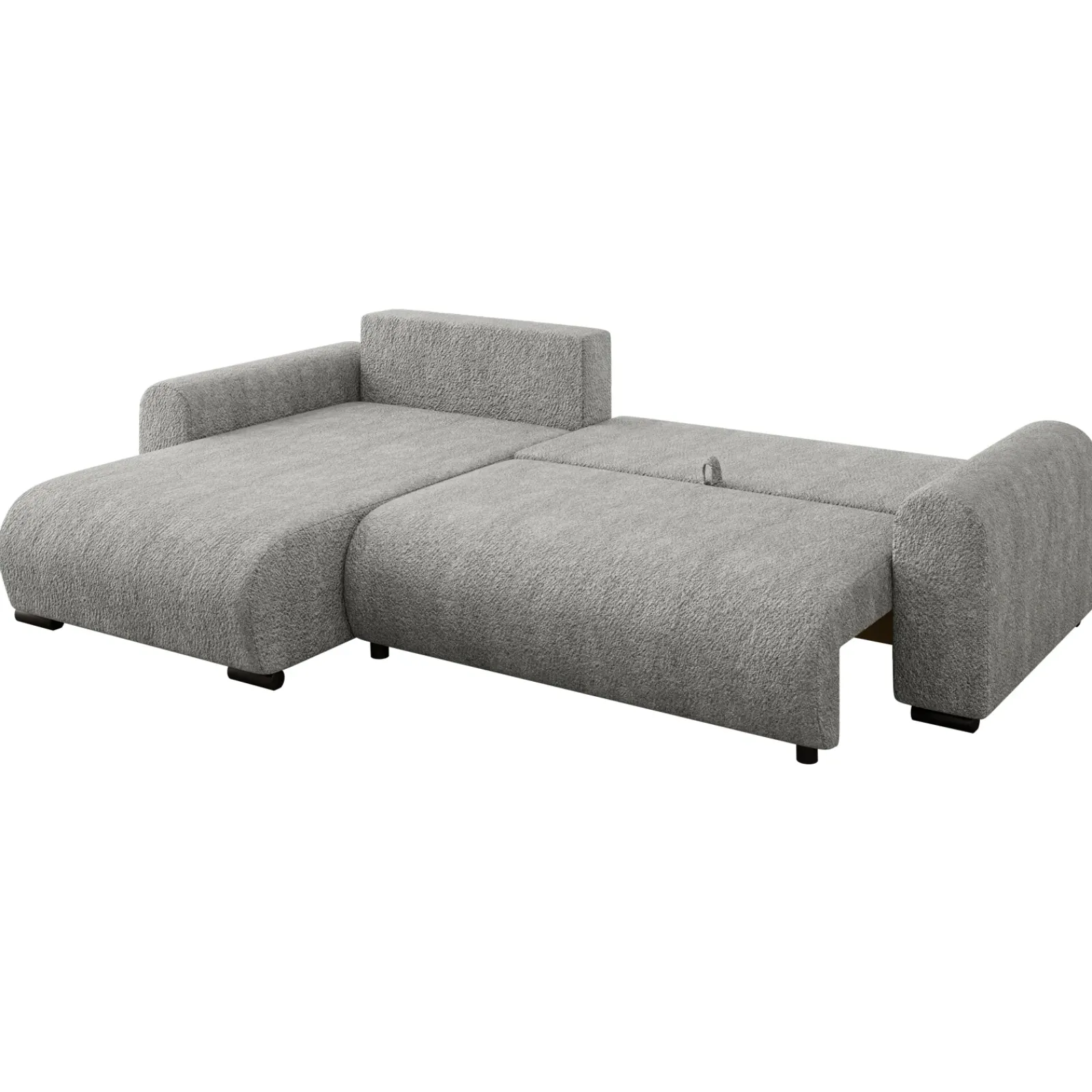 Garnero Arredamenti Divani Angolari|Divani Letto-Divano letto angolare 4 posti 285x188cm con contenitore Soft Tessuto Bouclé Grigio chiaro