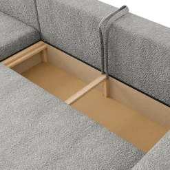 Garnero Arredamenti Divani Angolari|Divani Letto-Divano letto angolare 4 posti 285x188cm con contenitore Soft Tessuto Bouclé Grigio chiaro