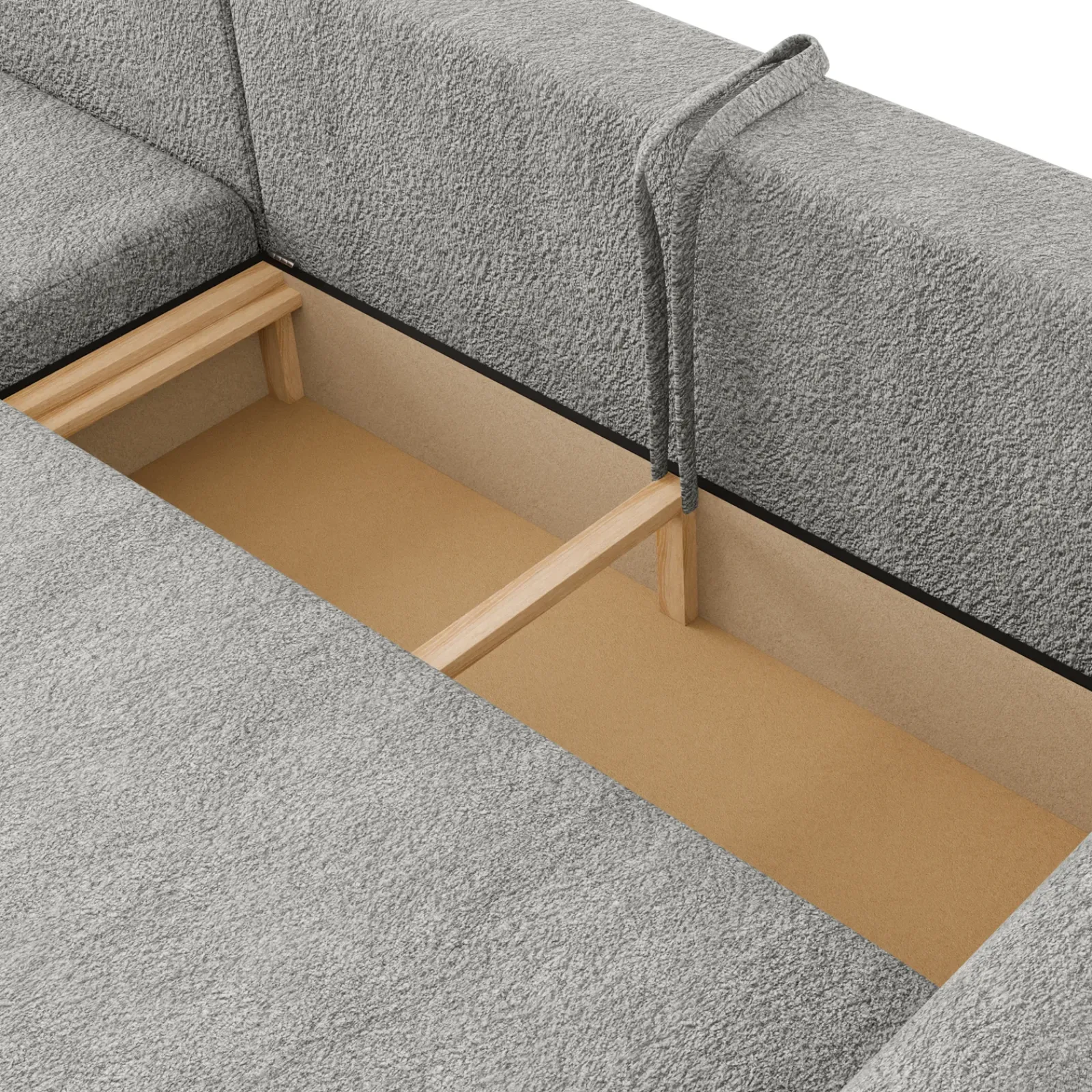 Garnero Arredamenti Divani Angolari|Divani Letto-Divano letto angolare 4 posti 285x188cm con contenitore Soft Tessuto Bouclé Grigio chiaro