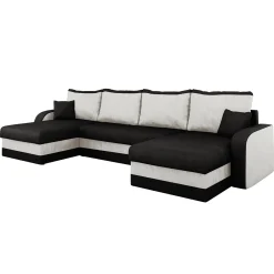 Garnero Arredamenti Divani Panoramici|Divani Angolari-Divano letto angolare 5 posti 304cm contenitore nero ecru Assunta Tessuto Vellutato Alova Nero Beige