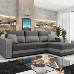 Garnero Arredamenti Divani Angolari|Divani Letto-Divano letto angolare 3 posti 237x139cm reversibile grigio Ponza Tessuto Treccia Fine Lux Grigio