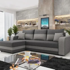 Garnero Arredamenti Divani Angolari|Divani Letto-Divano letto angolare 3 posti 237x139cm reversibile grigio Ponza Tessuto Treccia Fine Lux Grigio