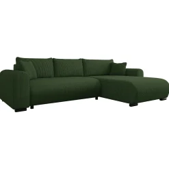 Garnero Arredamenti Divani Angolari|Divani Letto-Divano letto angolare 4 posti 285x188cm con contenitore tessuto velluto a coste verde Soft Velluto a Coste Poso Verde