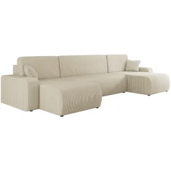 Garnero Arredamenti Divani Angolari|Divani Letto-Divano letto angolare 5 posti 312x145cm con contenitore a coste beige Slurp Velluto Poso Beige