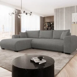 Garnero Arredamenti Divani Angolari|Divani Letto-Divano letto angolare 4 posti 285x188cm con contenitore Soft Tessuto Velo Grigio Scuro