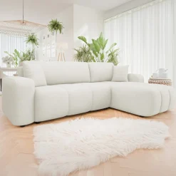 Garnero Arredamenti Divani Angolari|Divani Letto-Divano letto angolare 3 posti 244x145cm con contenitore tessuto beige Orama Tessuto Velo Beige