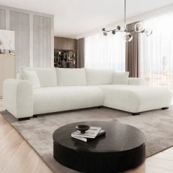 Garnero Arredamenti Divani Angolari|Divani Letto-Divano letto angolare 4 posti 285x188cm con contenitore a trama spessa bianco Soft Tessuto Flow a Trama Spessa Bianco
