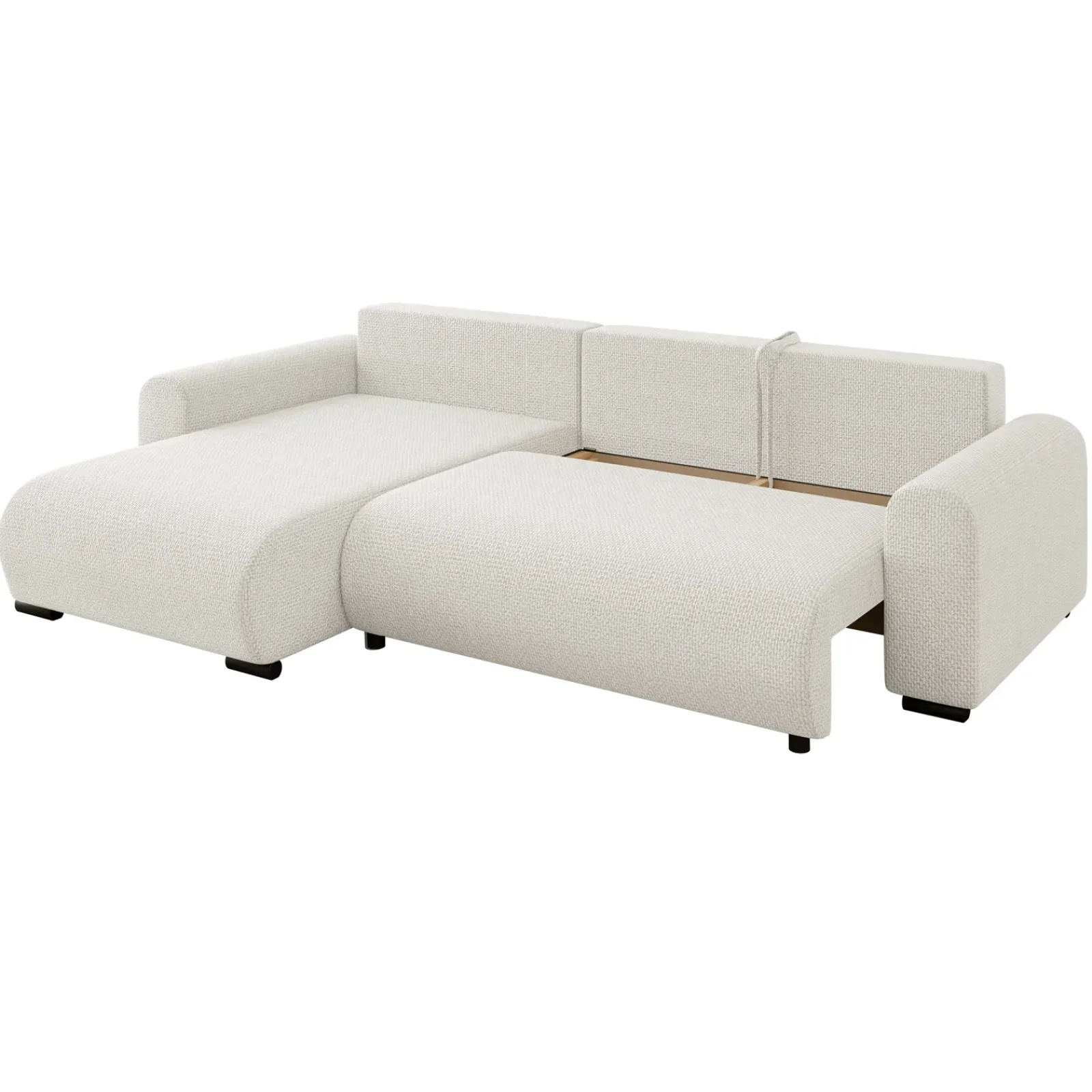 Garnero Arredamenti Divani Angolari|Divani Letto-Divano letto angolare 4 posti 285x188cm con contenitore a trama spessa bianco Soft Tessuto Flow a Trama Spessa Bianco