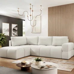 Garnero Arredamenti Divani Angolari|Divani Letto-Divano letto angolare 3 posti 267x185cm box contenitore bianco perla Sottovoce Tessuto Artico Bianco perla