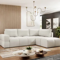 Garnero Arredamenti Divani Angolari|Divani Letto-Divano letto angolare 3 posti 267x185cm box contenitore bianco perla Sottovoce Tessuto Artico Bianco perla