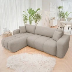 Garnero Arredamenti Divani Angolari|Divani Letto-Divano letto angolare 3 posti 244x145cm con contenitore tessuto beige scuro Orama Tessuto Velo Beige Scuro