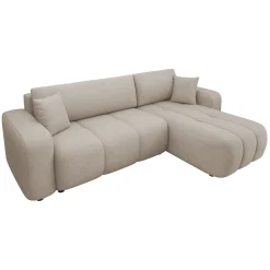 Garnero Arredamenti Divani Angolari|Divani Letto-Divano letto angolare 3 posti 244x145cm con contenitore tessuto beige scuro Orama Tessuto Velo Beige Scuro