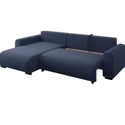 Garnero Arredamenti Divani Angolari|Divani Letto-Divano letto angolare 4 posti 285x188cm con contenitore a trama spessa blu Soft Tessuto Flow a Trama Spessa Blu