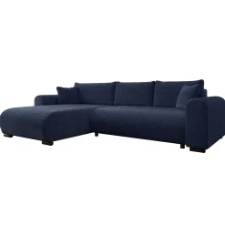 Garnero Arredamenti Divani Angolari|Divani Letto-Divano letto angolare 4 posti 285x188cm con contenitore a trama spessa blu Soft Tessuto Flow a Trama Spessa Blu