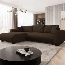 Garnero Arredamenti Divani Angolari|Divani Letto-Divano letto angolare 4 posti 285x188cm con contenitore tessuto velluto a coste marrone scuro Soft Velluto a Coste Poso Marrone