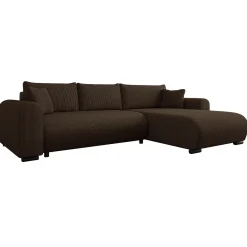 Garnero Arredamenti Divani Angolari|Divani Letto-Divano letto angolare 4 posti 285x188cm con contenitore tessuto velluto a coste marrone scuro Soft Velluto a Coste Poso Marrone