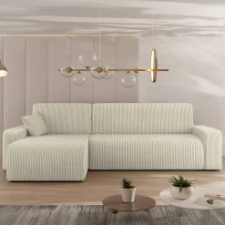 Garnero Arredamenti Divani Angolari|Divani Letto-Divano letto angolare 3 posti 244x145cm con contenitore a coste beige Slurp Velluto Poso Beige