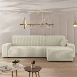 Garnero Arredamenti Divani Angolari|Divani Letto-Divano letto angolare 3 posti 244x145cm con contenitore a coste beige Slurp Velluto Poso Beige