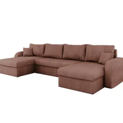 Garnero Arredamenti Divani Panoramici|Divani Angolari-Divano letto angolare 5 posti 304cm con contenitore velluto a coste rosa Assunta Velluto Poso Rosa