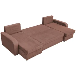 Garnero Arredamenti Divani Panoramici|Divani Angolari-Divano letto angolare 5 posti 304cm con contenitore velluto a coste rosa Assunta Velluto Poso Rosa