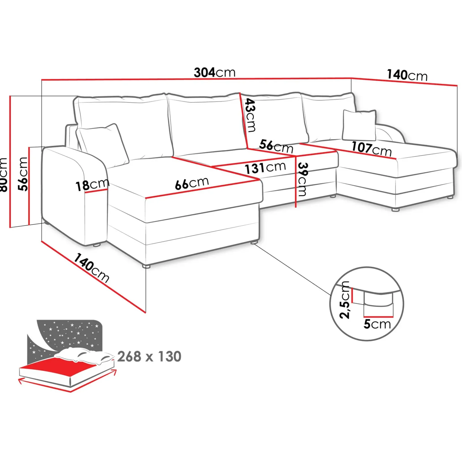 Garnero Arredamenti Divani Panoramici|Divani Angolari-Divano letto angolare 5 posti 304cm con contenitore velluto a coste rosa Assunta Velluto Poso Rosa