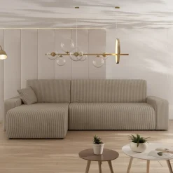 Garnero Arredamenti Divani Angolari|Divani Letto-Divano letto angolare 3 posti 244x145cm con contenitore a coste tortora Slurp Velluto Poso Tortora