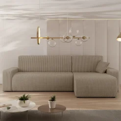 Garnero Arredamenti Divani Angolari|Divani Letto-Divano letto angolare 3 posti 244x145cm con contenitore a coste tortora Slurp Velluto Poso Tortora