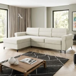 Garnero Arredamenti Divani Angolari|Divani Letto-Divano letto angolare 3 posti 258x170 cm con box contenitore imbottito beige chiaro nero Velissa