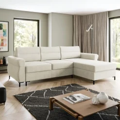 Garnero Arredamenti Divani Angolari|Divani Letto-Divano letto angolare 3 posti 258x170 cm con box contenitore imbottito beige chiaro nero Velissa