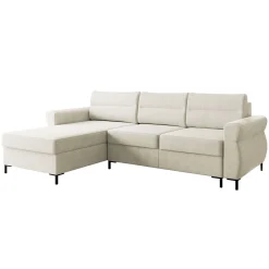 Garnero Arredamenti Divani Angolari|Divani Letto-Divano letto angolare 3 posti 258x170 cm con box contenitore imbottito beige chiaro nero Velissa