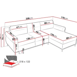 Garnero Arredamenti Divani Angolari|Divani Letto-Divano letto angolare 3 posti 258x170 cm con box contenitore imbottito beige chiaro nero Velissa