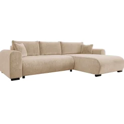 Garnero Arredamenti Divani Angolari|Divani Letto-Divano letto angolare 4 posti 285x188cm con contenitore imbottito tessuto beige Soft Tessuto Clara Beige