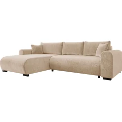 Garnero Arredamenti Divani Angolari|Divani Letto-Divano letto angolare 4 posti 285x188cm con contenitore imbottito tessuto beige Soft Tessuto Clara Beige