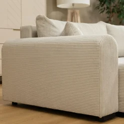 Garnero Arredamenti Divani Angolari|Divani Letto-Divano letto angolare 4 posti 285x188cm con contenitore tessuto velluto a coste beige Soft Velluto a Coste Poso Beige