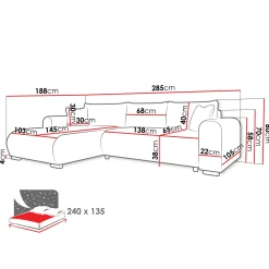 Garnero Arredamenti Divani Angolari|Divani Letto-Divano letto angolare 4 posti 285x188cm con contenitore tessuto velluto a coste beige Soft Velluto a Coste Poso Beige