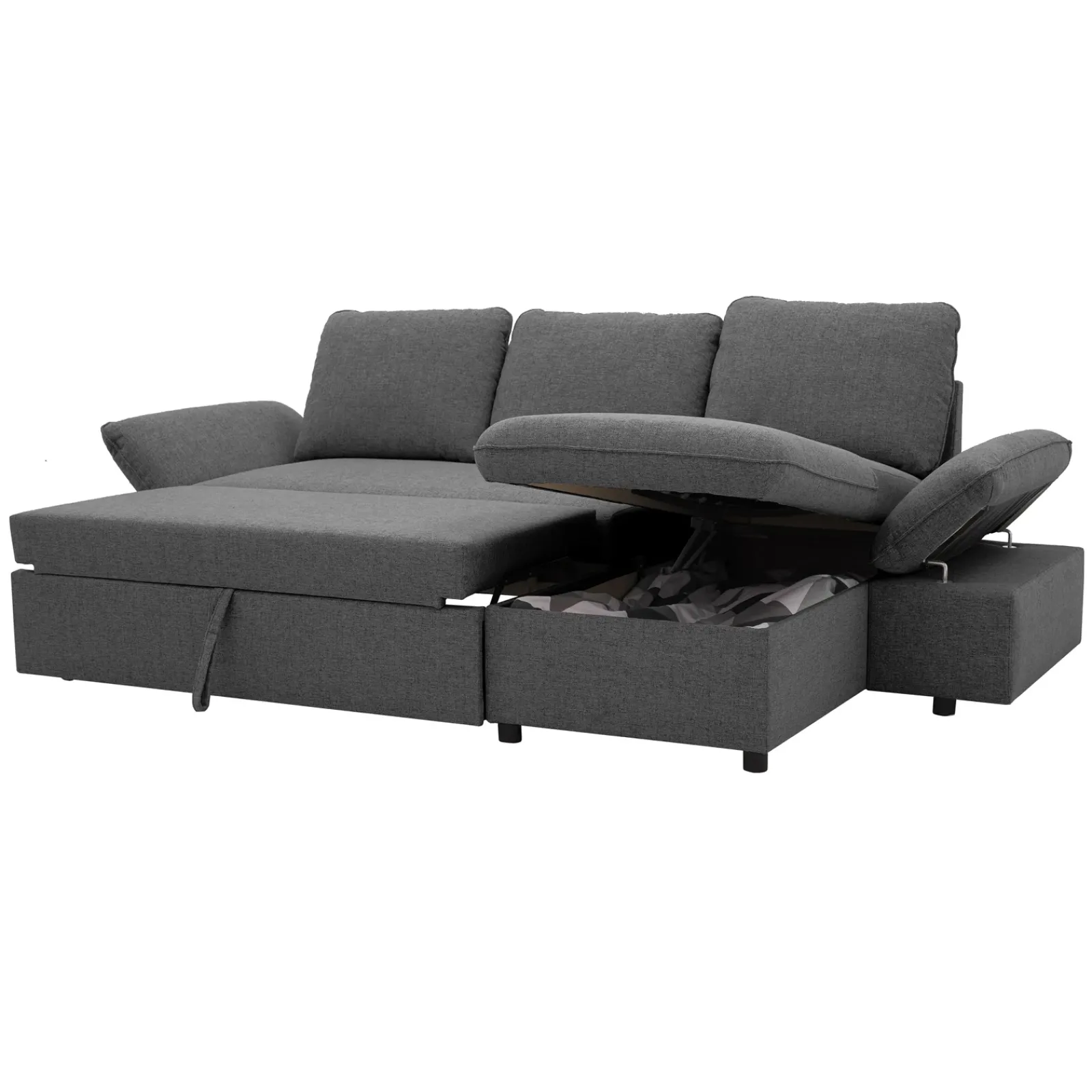 Garnero Arredamenti Divani Angolari|Divani Letto-Divano letto angolare 3 posti 260x148cm con contenitore antracite Arturo