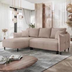 Garnero Arredamenti Divani Angolari|Divani Letto-Divano letto angolare 3 posti 244x165cm tessuto rosa Lollypop Tessuto Peluche Onega Rosa