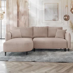 Garnero Arredamenti Divani Angolari|Divani Letto-Divano letto angolare 3 posti 244x165cm tessuto rosa Lollypop Tessuto Peluche Onega Rosa