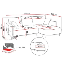 Garnero Arredamenti Divani Angolari|Divani Letto-Divano letto angolare 3 posti 244x165cm tessuto rosa Lollypop Tessuto Peluche Onega Rosa