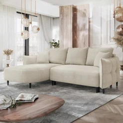 Garnero Arredamenti Divani Angolari|Divani Letto-Divano letto angolare 3 posti 244x165cm tessuto beige Lollypop Tessuto Peluche Onega Beige