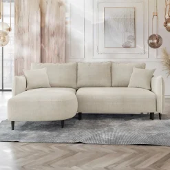 Garnero Arredamenti Divani Angolari|Divani Letto-Divano letto angolare 3 posti 244x165cm tessuto beige Lollypop Tessuto Peluche Onega Beige