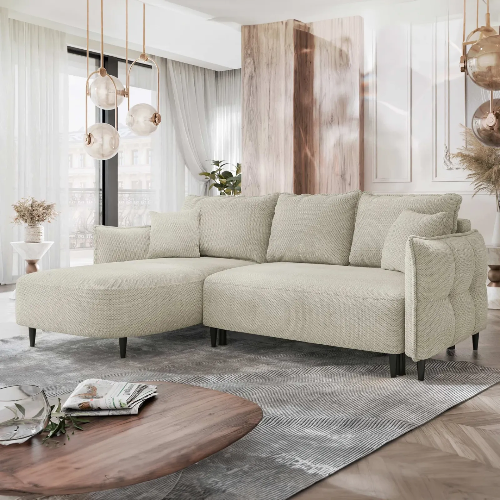 Garnero Arredamenti Divani Angolari|Divani Letto-Divano letto angolare 3 posti 244x165cm tessuto tortora Lollypop Tessuto Peluche Onega Tortora